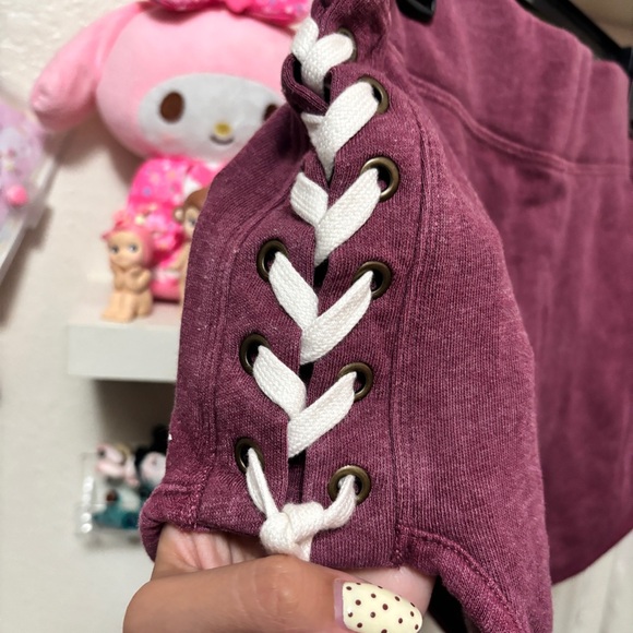 Victoria’s Secret PINK Burgundy Lace Up Mini Lounge Shorts Sz Medium - Picture 4 of 7